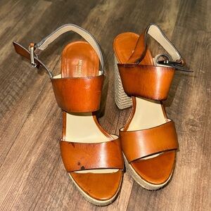 Michael Kors Summer Brown Leather Jute Sandals‎ Size 38